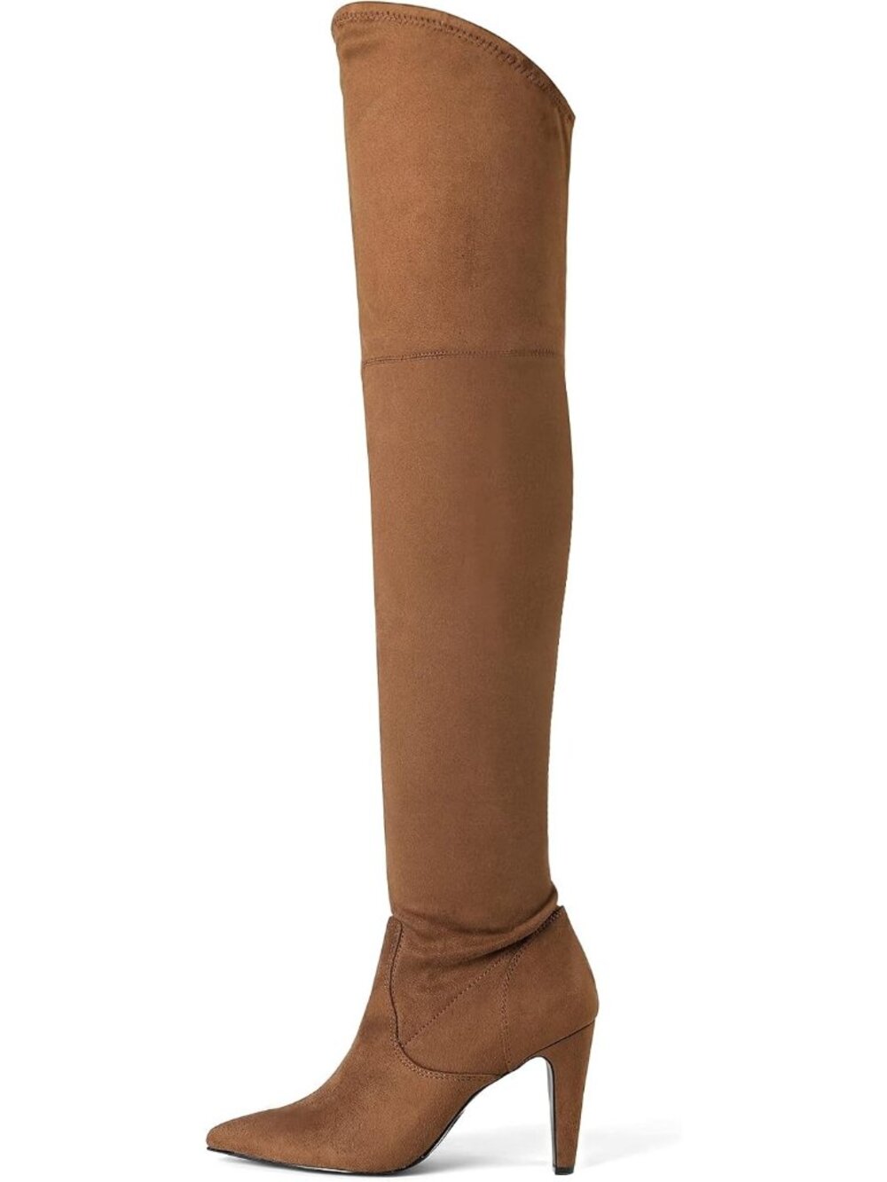 Women's Brown Faux Suede Pointed Toe Side Zipper Over the Knee High Heeled Boots